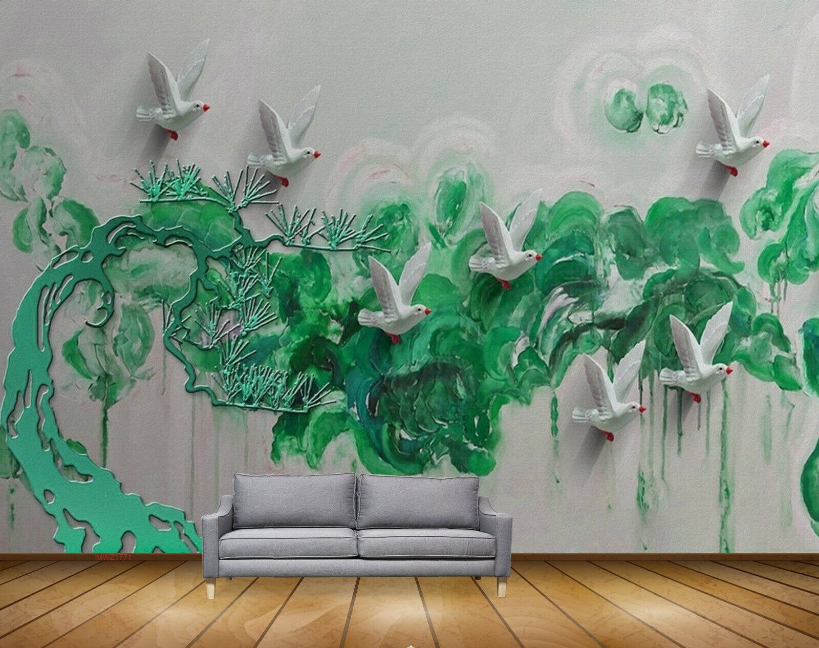 Avikalp MWZ1771 Birds Tree Leaves 3D HD Wallpaper