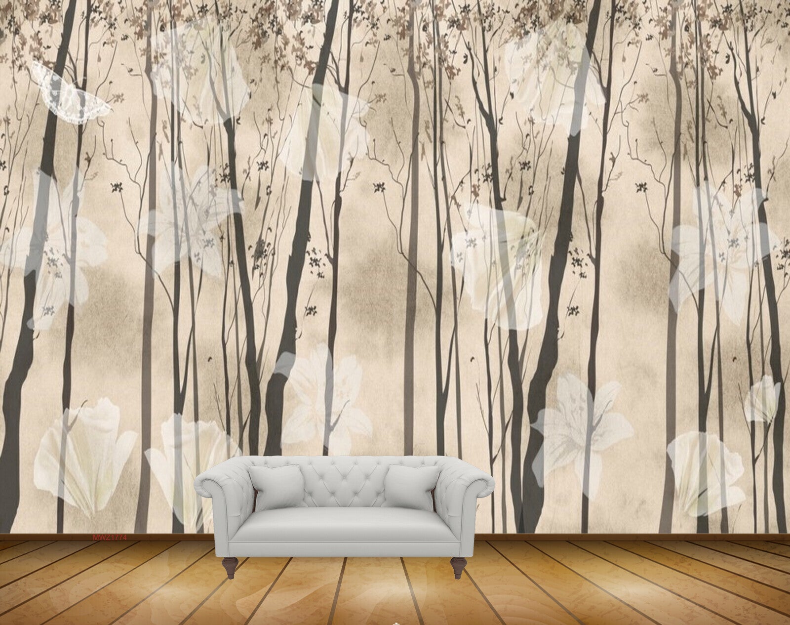 Avikalp MWZ1774 White Flowers Trees 3D HD Wallpaper