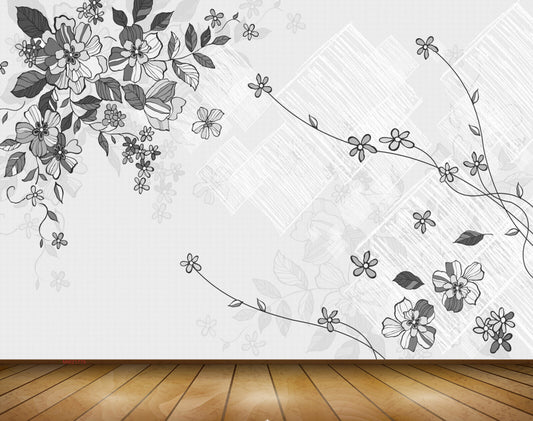 Avikalp MWZ1778 White Green Flowers Leaves 3D HD Wallpaper