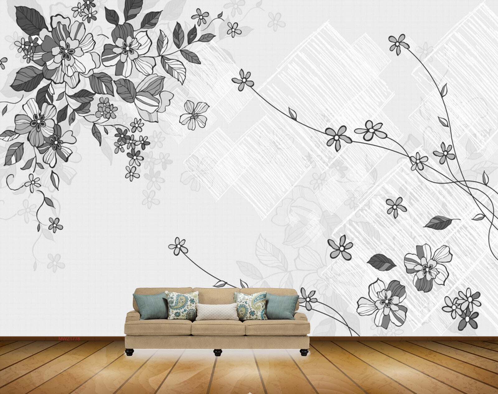 Avikalp MWZ1778 White Green Flowers Leaves 3D HD Wallpaper