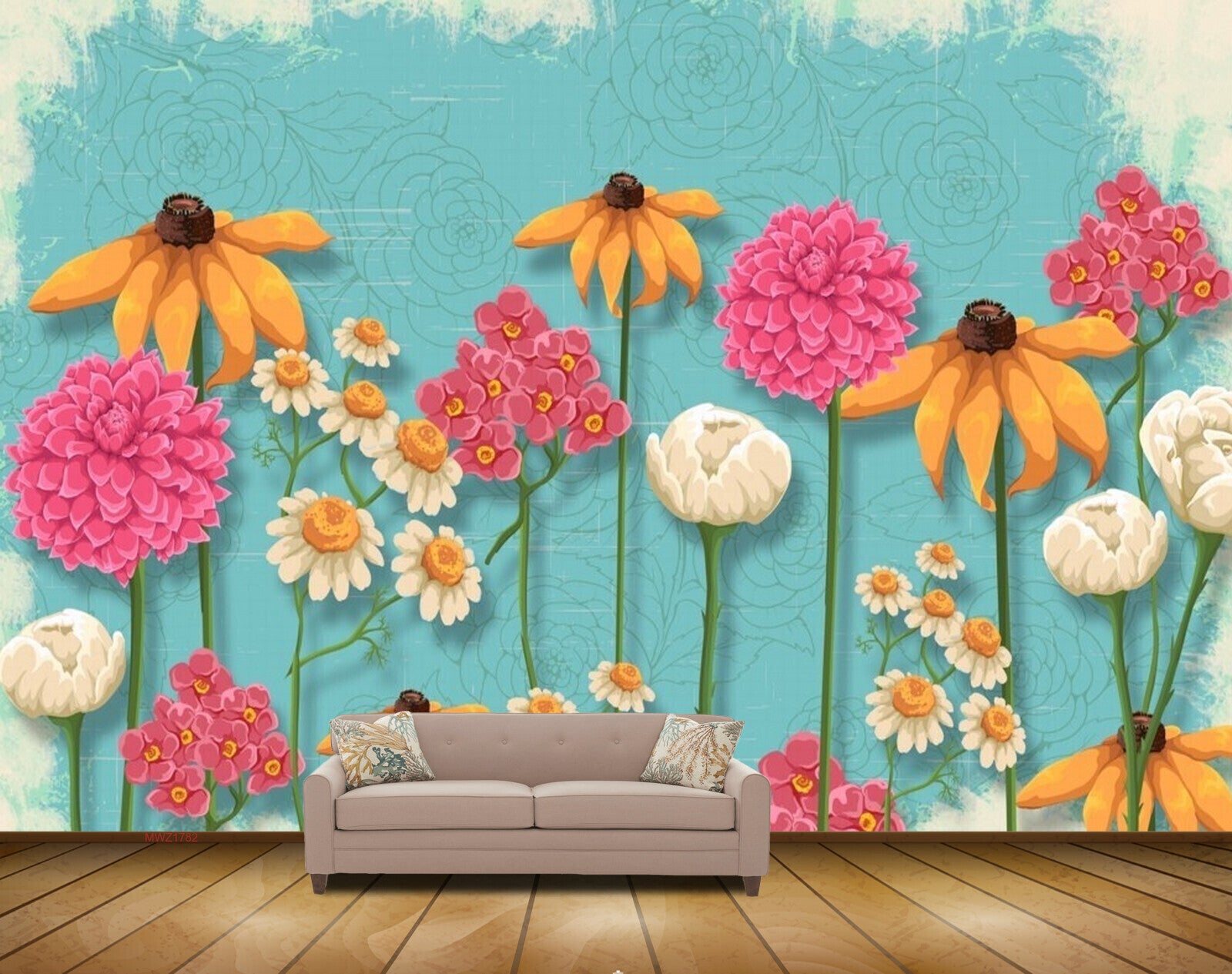 Avikalp MWZ1782 Pink Orange White Flowers HD Wallpaper