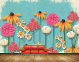 Avikalp MWZ1782 Pink Orange White Flowers 3D HD Wallpaper