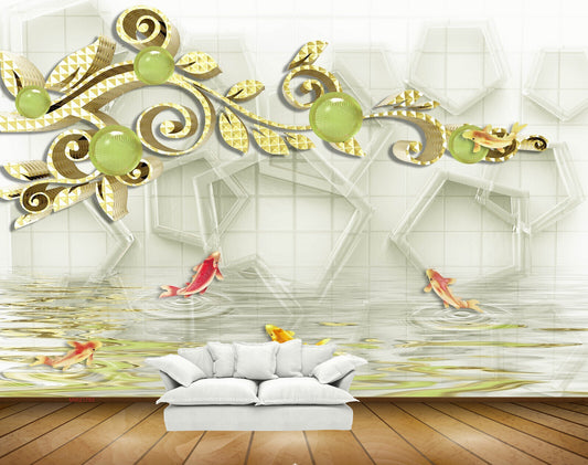 Avikalp MWZ1783 River Fishes Leaves HD Wallpaper