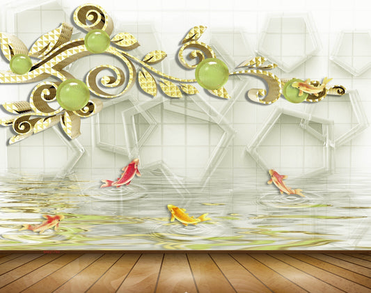 Avikalp MWZ1783 River Fishes Leaves 3D HD Wallpaper