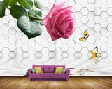 Avikalp MWZ1785 Pink Rose Flower Butterflies HD Wallpaper