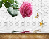 Avikalp MWZ1785 Pink Rose Flower Butterflies 3D HD Wallpaper