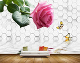 Avikalp MWZ1785 Pink Rose Flower Butterflies 3D HD Wallpaper