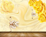 Avikalp MWZ1787 Yellow Flowers Cranes 3D HD Wallpaper