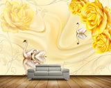 Avikalp MWZ1787 Yellow Flowers Cranes 3D HD Wallpaper