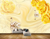 Avikalp MWZ1787 Yellow Flowers Cranes 3D HD Wallpaper