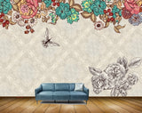 Avikalp MWZ1788 Green Pink Flowers Butterflies 3D HD Wallpaper