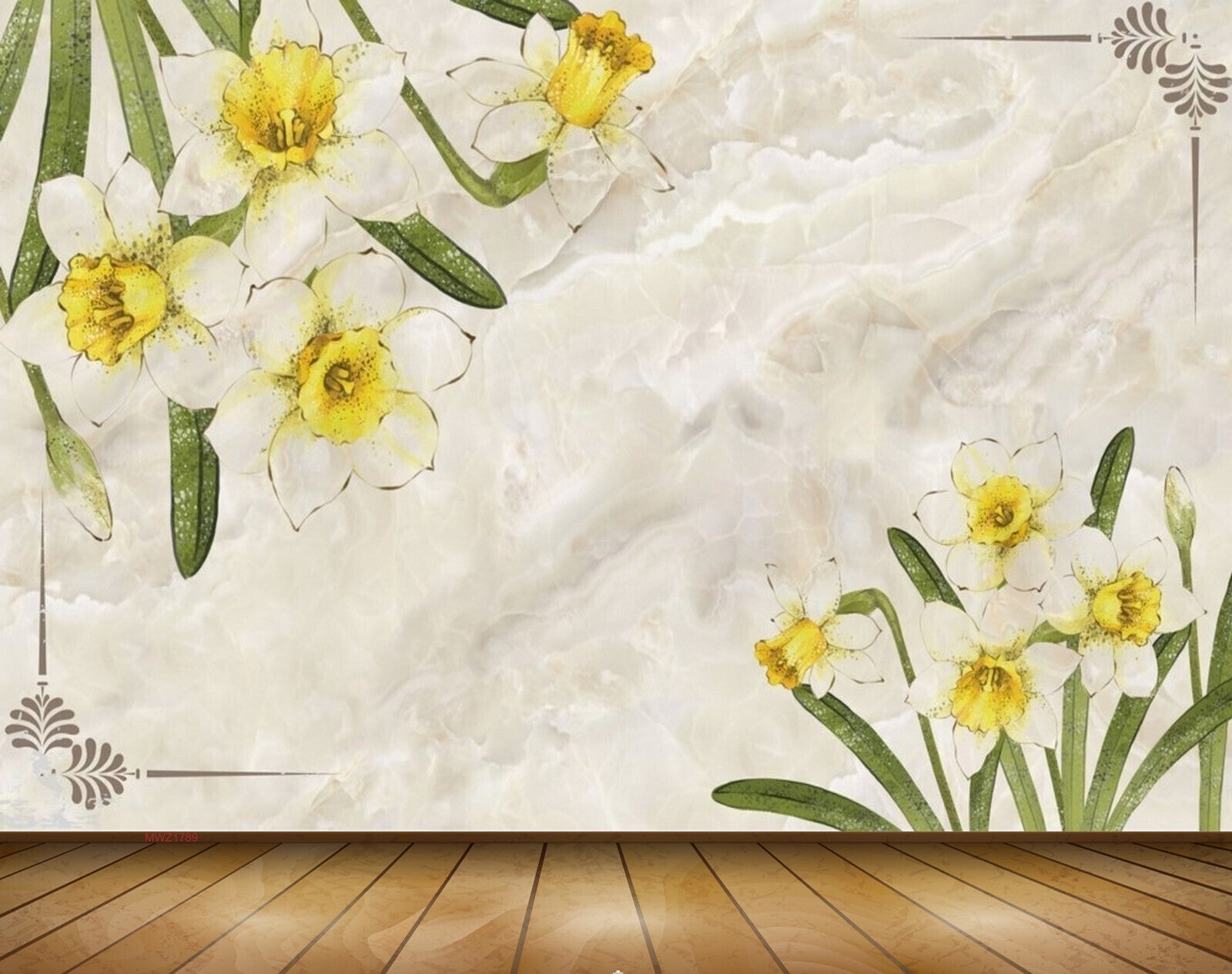 Avikalp MWZ1789 Yellow White Flowers Leaves 3D HD Wallpaper