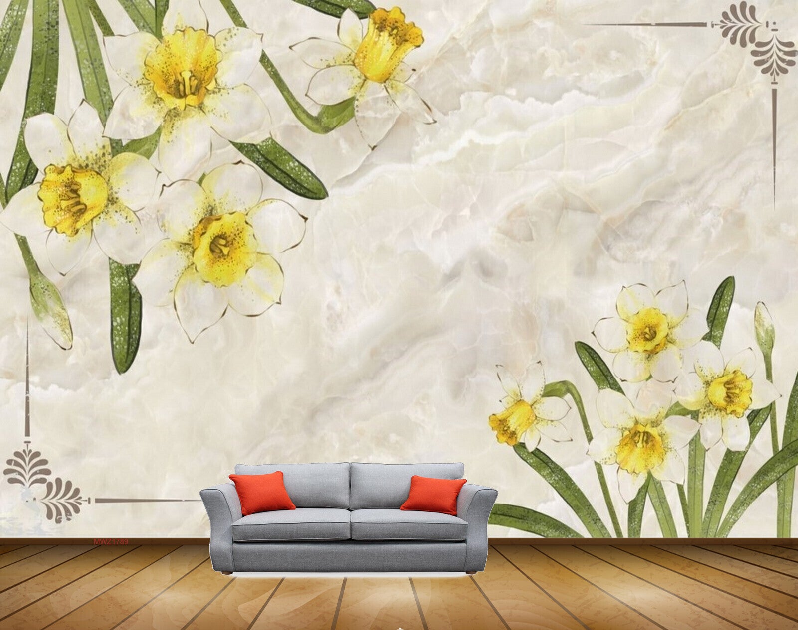 Avikalp MWZ1789 Yellow White Flowers Leaves 3D HD Wallpaper