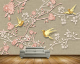 Avikalp MWZ1793 Peach Flowers Birds HD Wallpaper