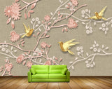 Avikalp MWZ1793 Peach Flowers Birds 3D HD Wallpaper