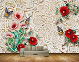 Avikalp MWZ1795 Red Flowers Butterflies 3D HD Wallpaper