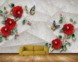 Avikalp MWZ1796 Red Rose Flowers Butterflies HD Wallpaper