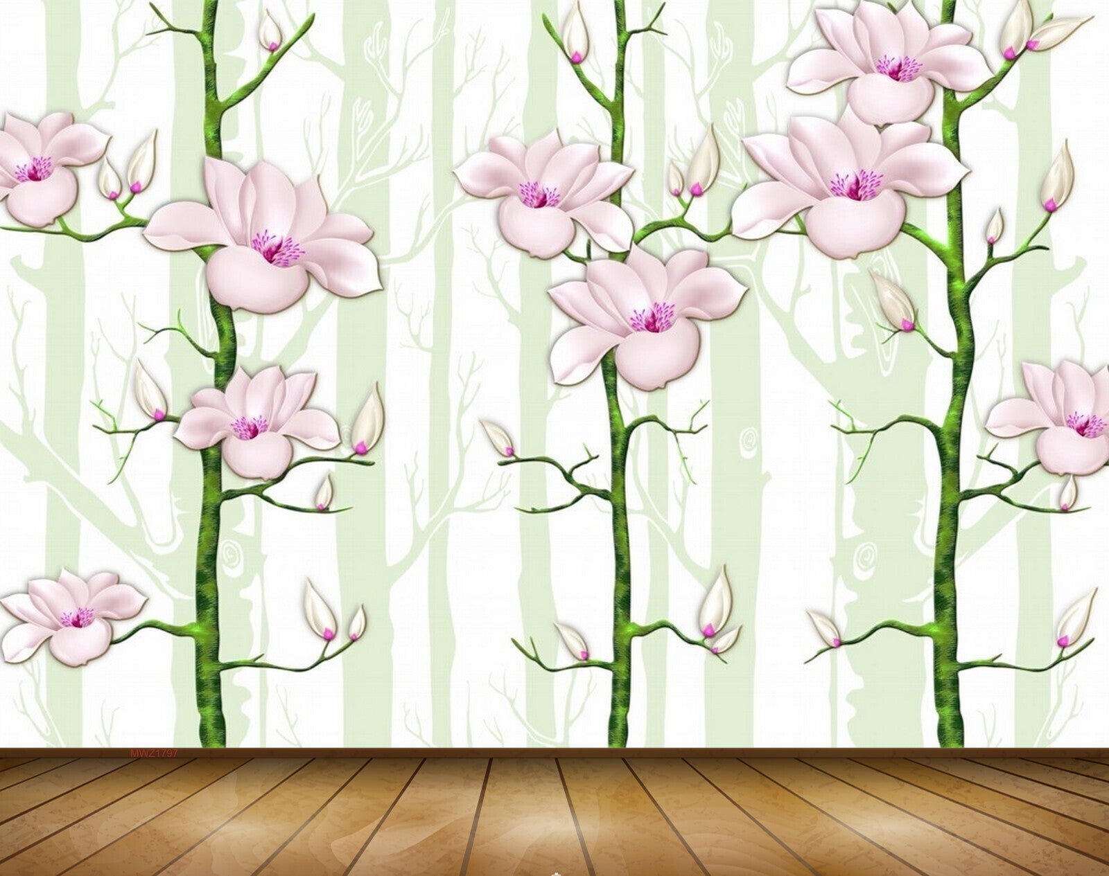 Avikalp MWZ1797 Pink Flowers Trees 3D HD Wallpaper