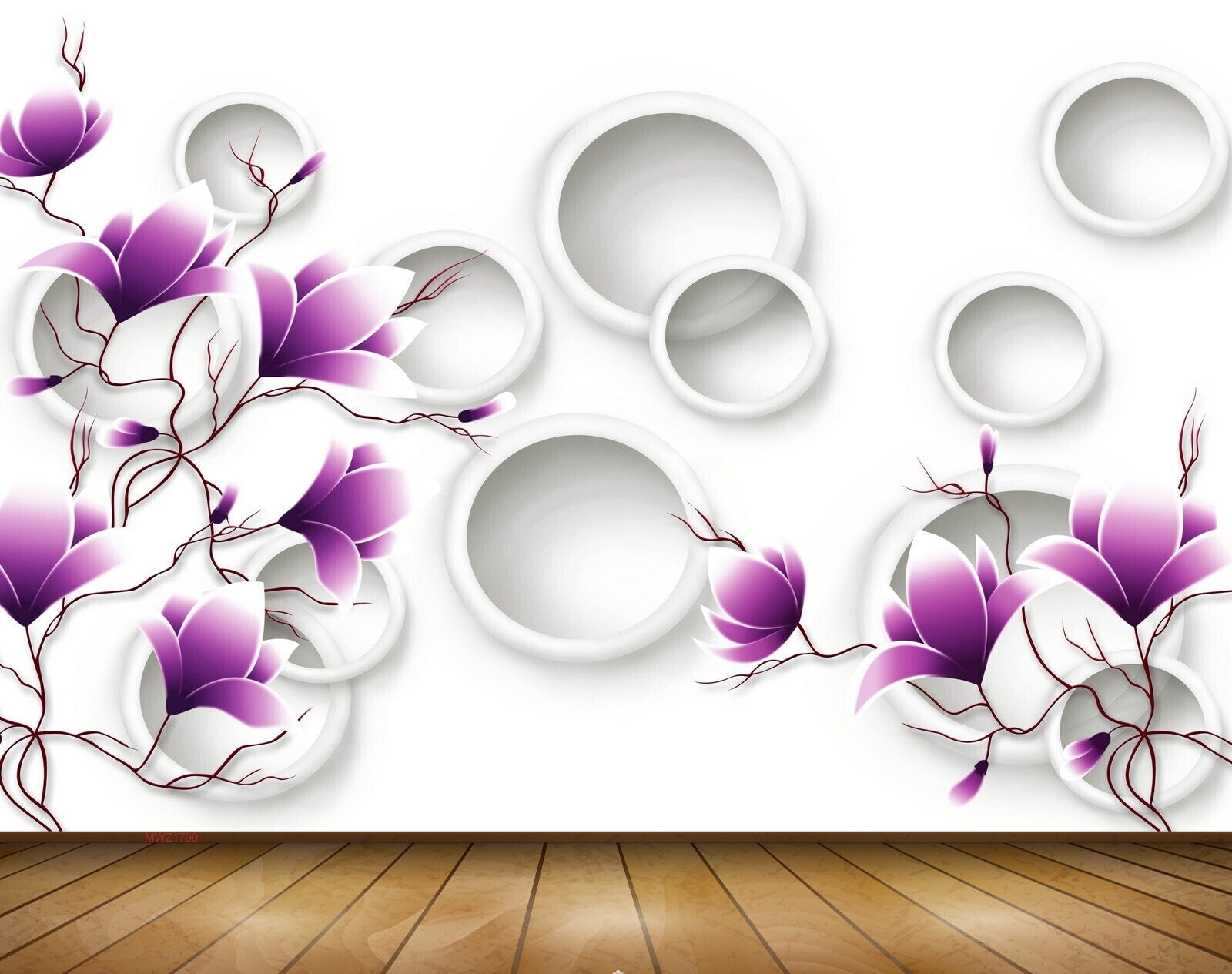 Avikalp MWZ1799 Purple White Flowers 3D HD Wallpaper