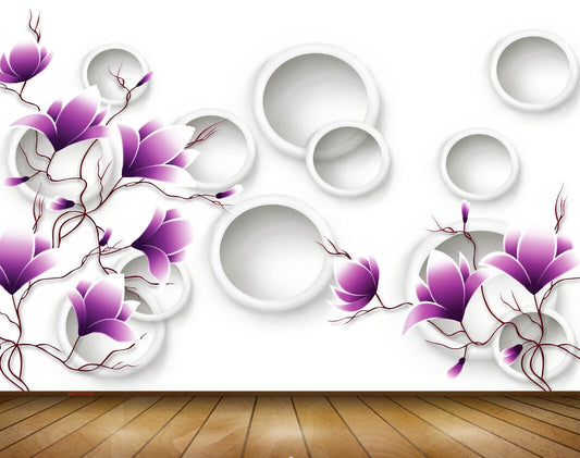 Avikalp MWZ1799 Purple White Flowers 3D HD Wallpaper