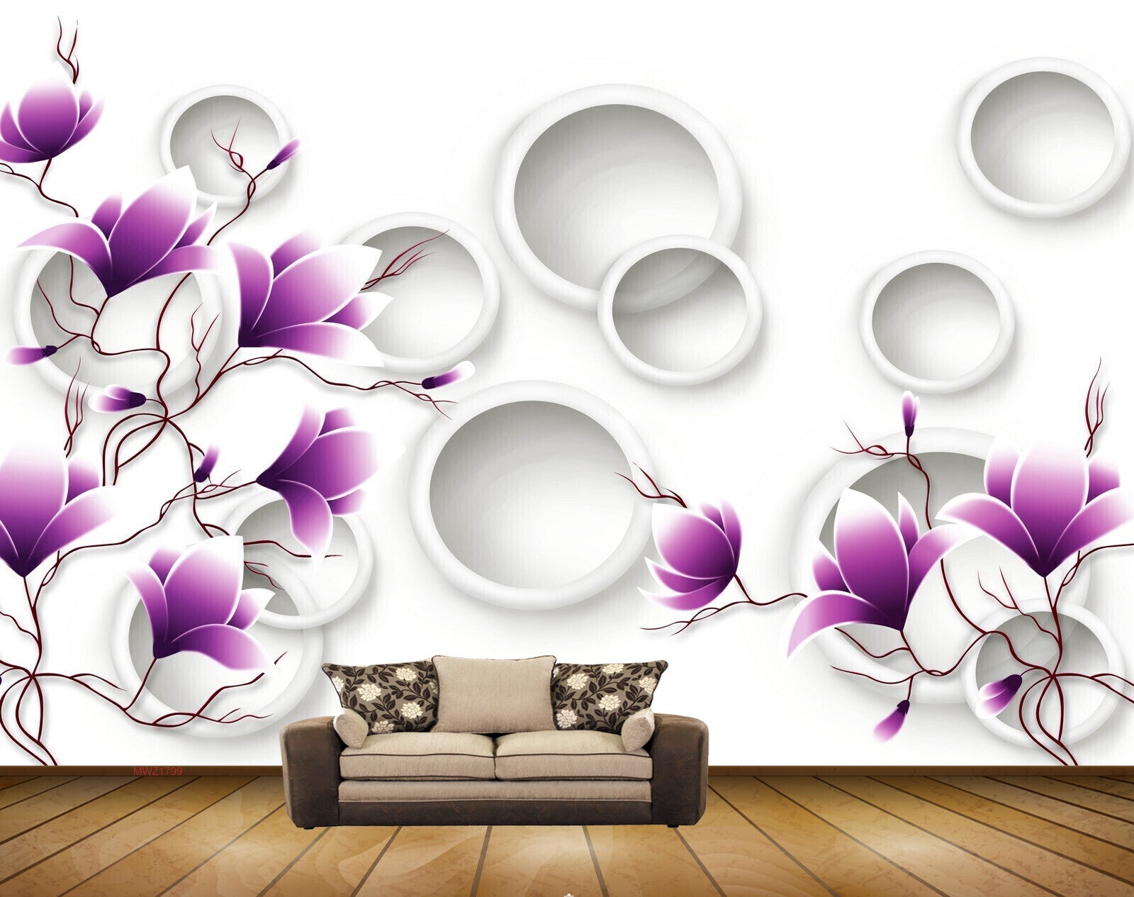 Avikalp MWZ1799 Purple White Flowers 3D HD Wallpaper