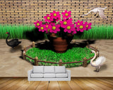Avikalp MWZ1801 Pink Flowers Ducks 3D HD Wallpaper
