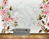Avikalp MWZ1802 Pink White Flowers Butterflies HD Wallpaper