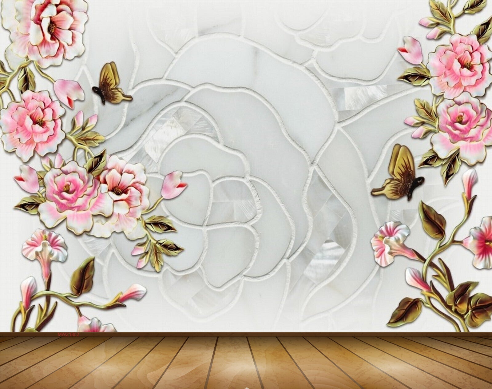 Avikalp MWZ1802 Pink White Flowers Butterflies 3D HD Wallpaper