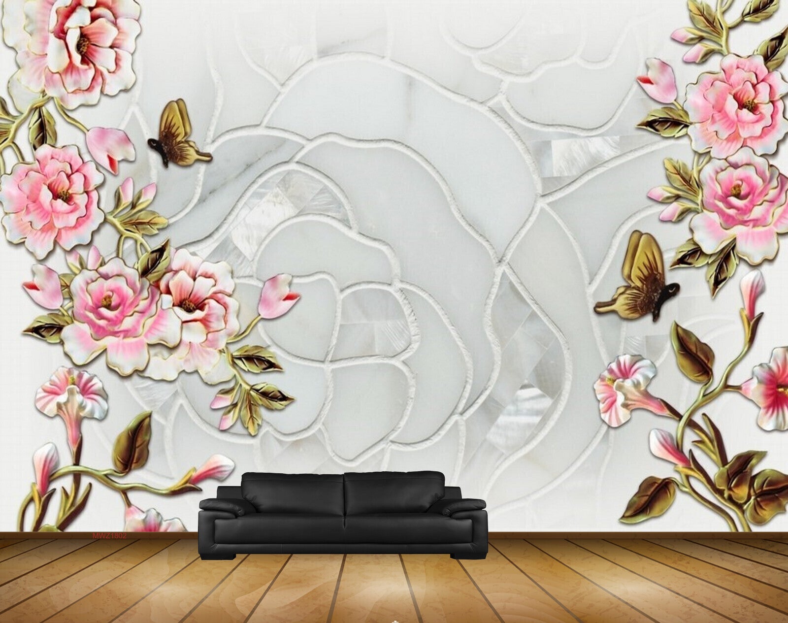 Avikalp MWZ1802 Pink White Flowers Butterflies 3D HD Wallpaper
