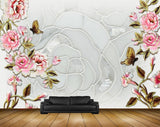 Avikalp MWZ1802 Pink White Flowers Butterflies 3D HD Wallpaper
