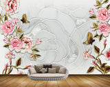 Avikalp MWZ1802 Pink White Flowers Butterflies 3D HD Wallpaper