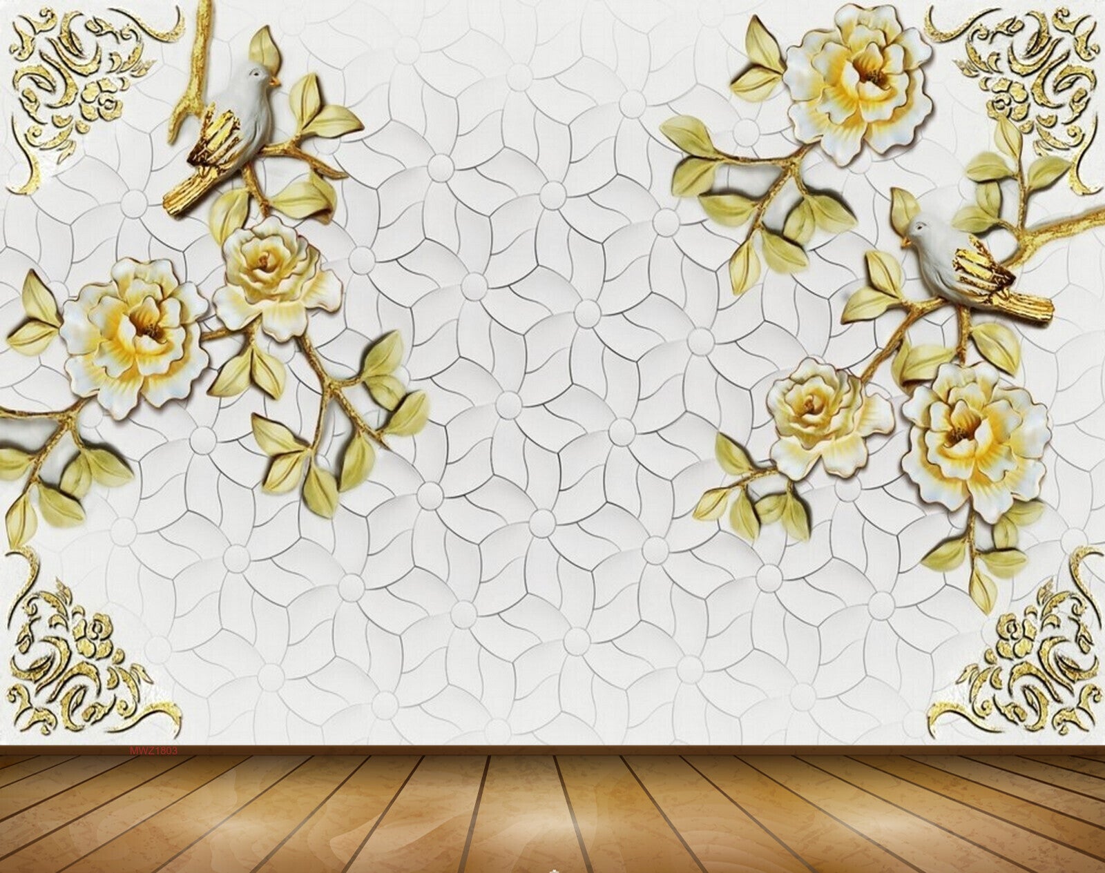Avikalp MWZ1803 Yellow White Flowers 3D HD Wallpaper