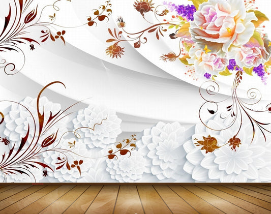Avikalp MWZ1806 Purple White Flowers Leaves 3D HD Wallpaper