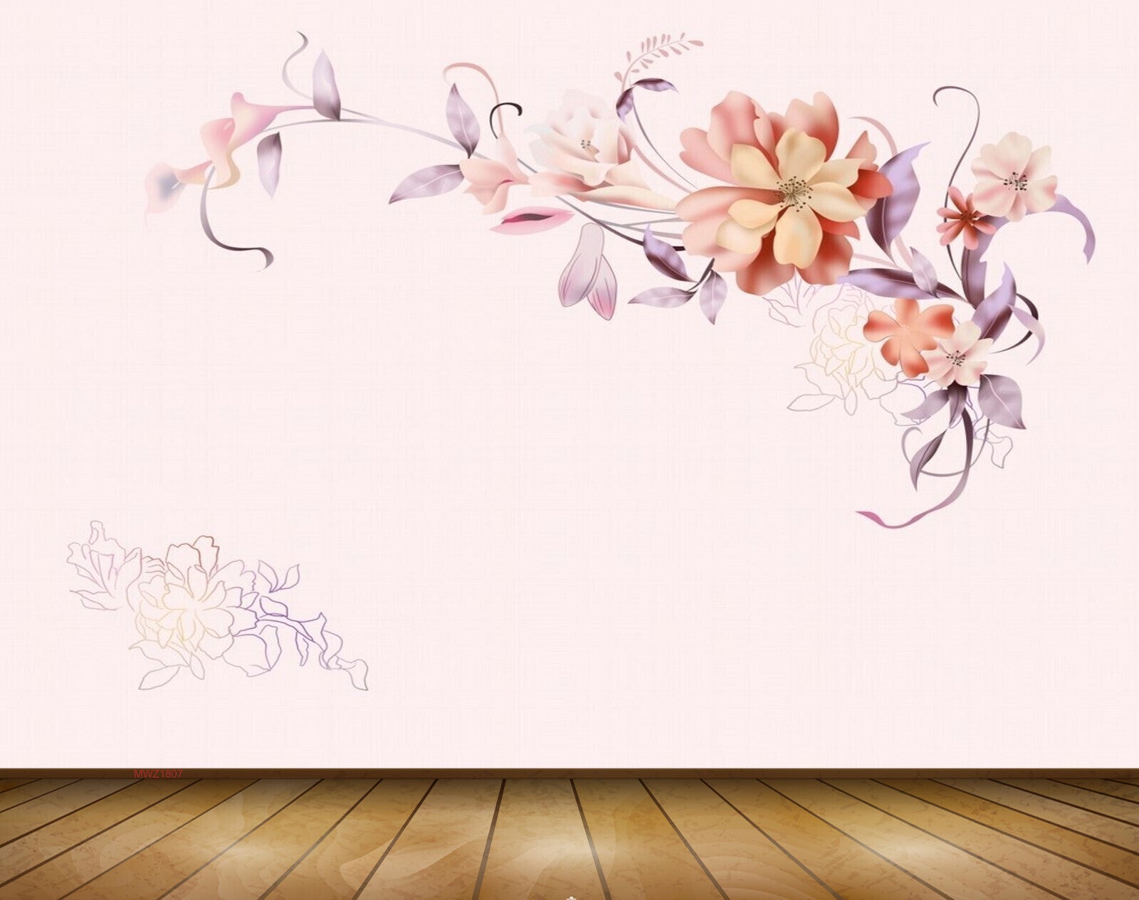 Avikalp MWZ1807 Purple Red Flowers 3D HD Wallpaper