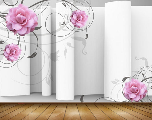 Avikalp MWZ1809 Pink Flowers 3D HD Wallpaper