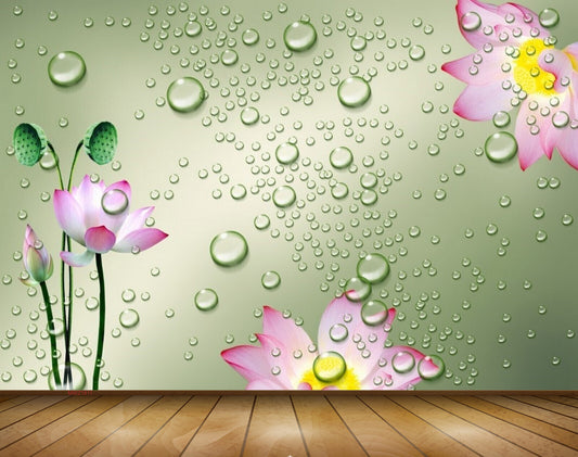 Avikalp MWZ1811 Pink Yellow Flowers Leaves 3D HD Wallpaper