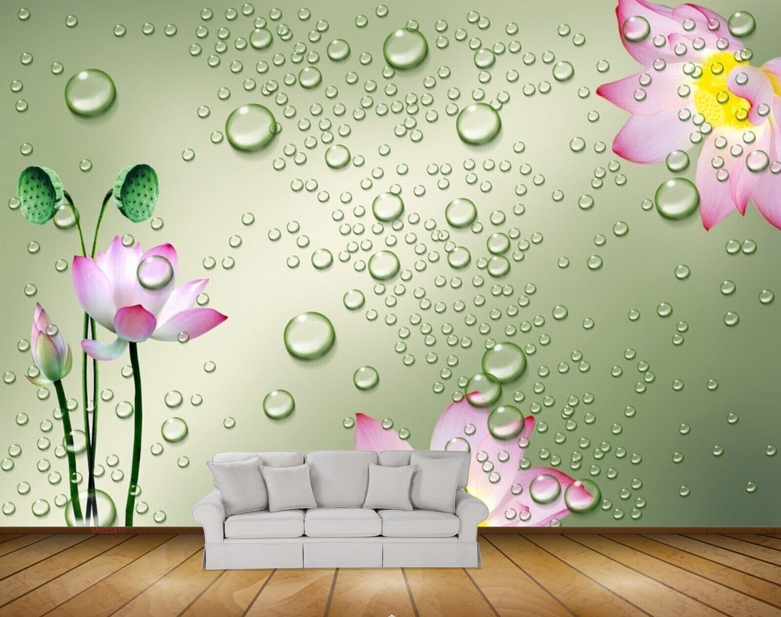 Avikalp MWZ1811 Pink Yellow Flowers Leaves 3D HD Wallpaper