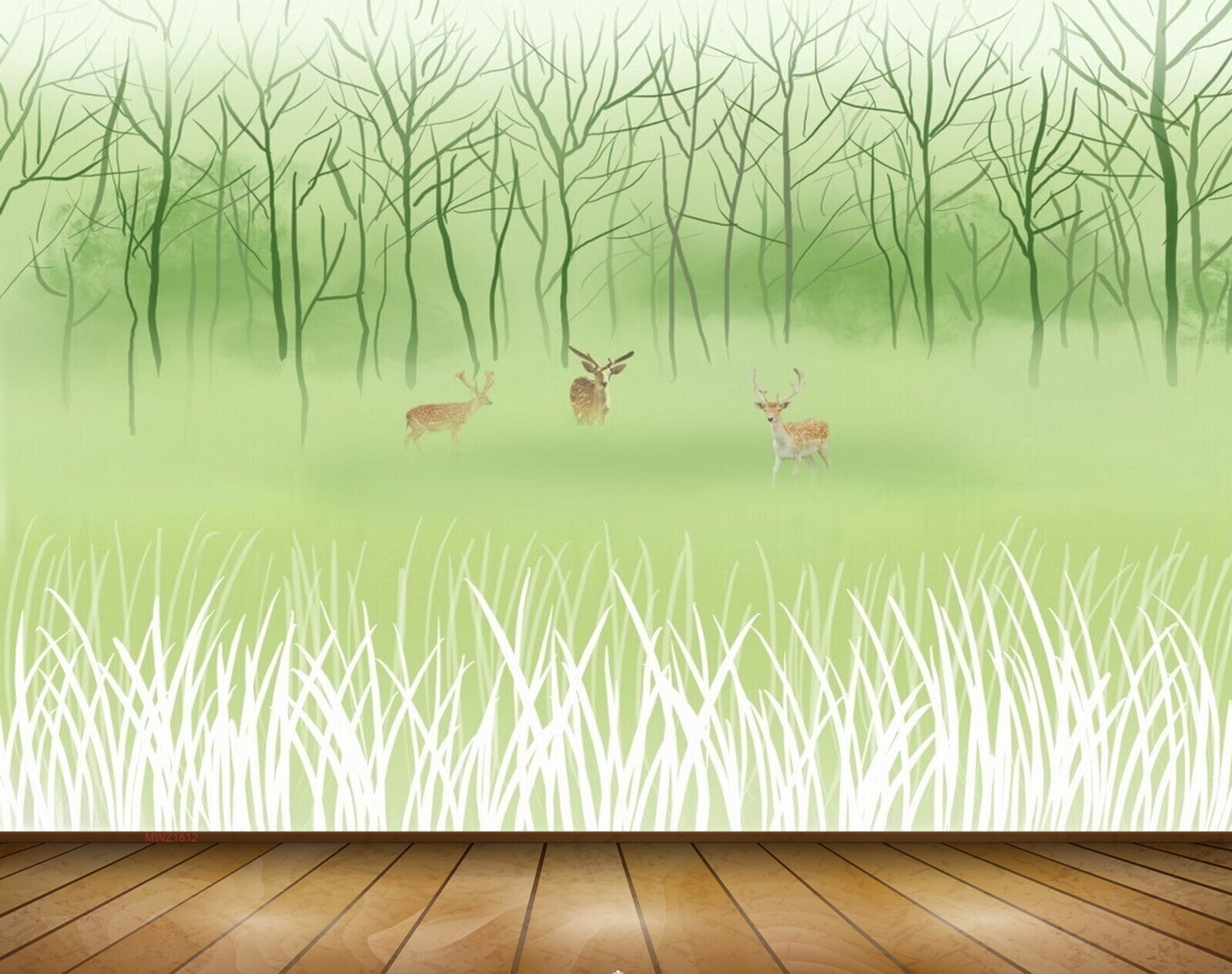 Avikalp MWZ1812 Deers Trees Grass 3D HD Wallpaper