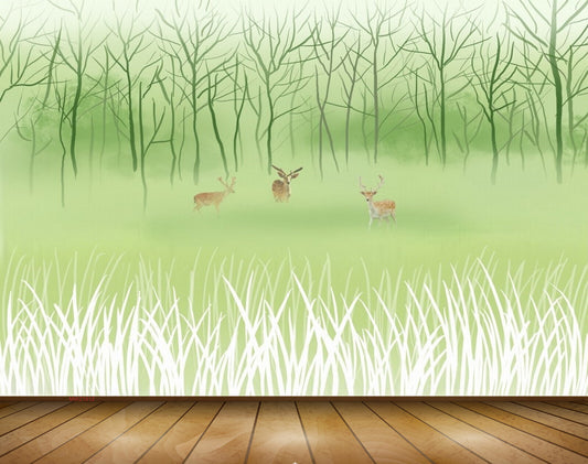 Avikalp MWZ1812 Deers Trees Grass 3D HD Wallpaper