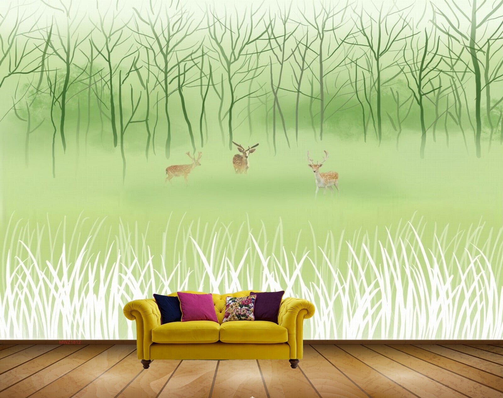 Avikalp MWZ1812 Deers Trees Grass 3D HD Wallpaper