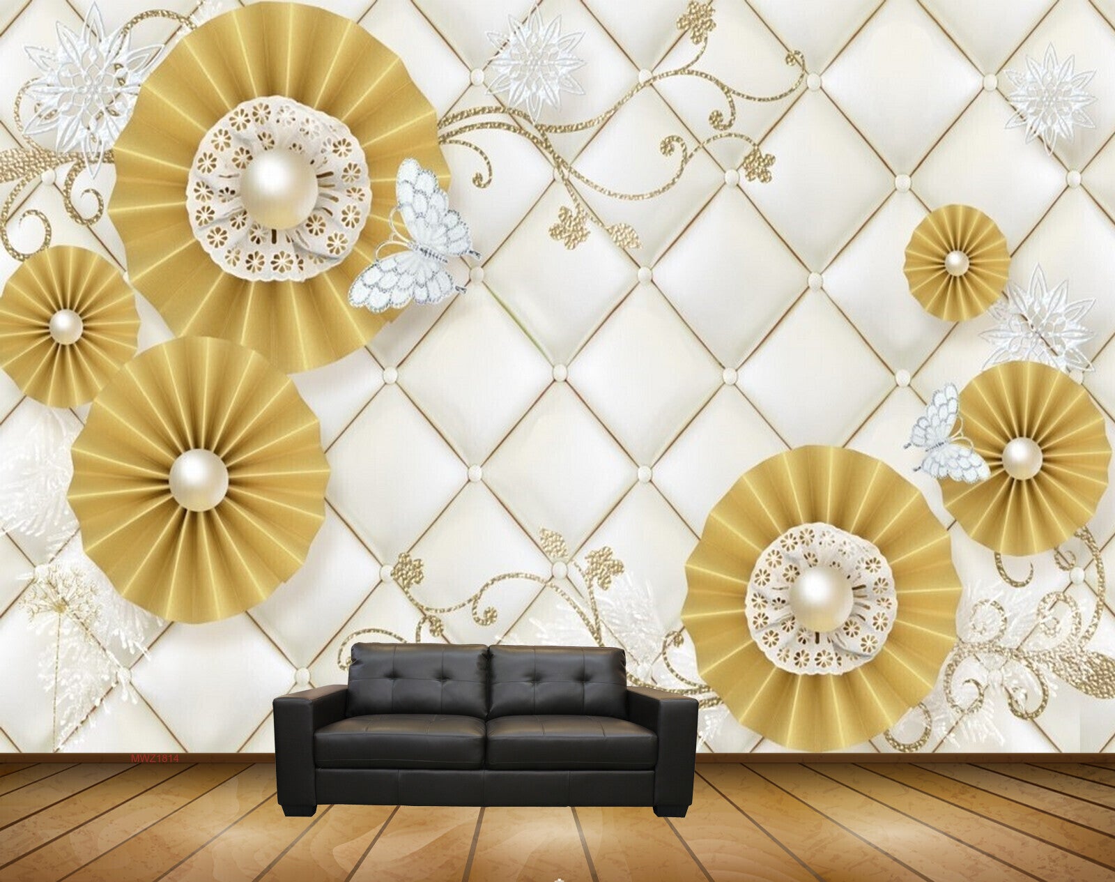 Avikalp MWZ1814 Golden Pearl Flowers HD Wallpaper