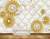 Avikalp MWZ1814 Golden Pearl Flowers 3D HD Wallpaper