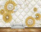 Avikalp MWZ1814 Golden Pearl Flowers 3D HD Wallpaper