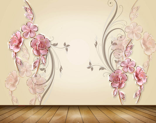 Avikalp MWZ1815 Pink Flowers Leaves 3D HD Wallpaper
