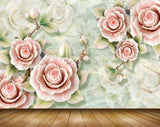 Avikalp MWZ1817 Pink Flowers Leaves 3D HD Wallpaper