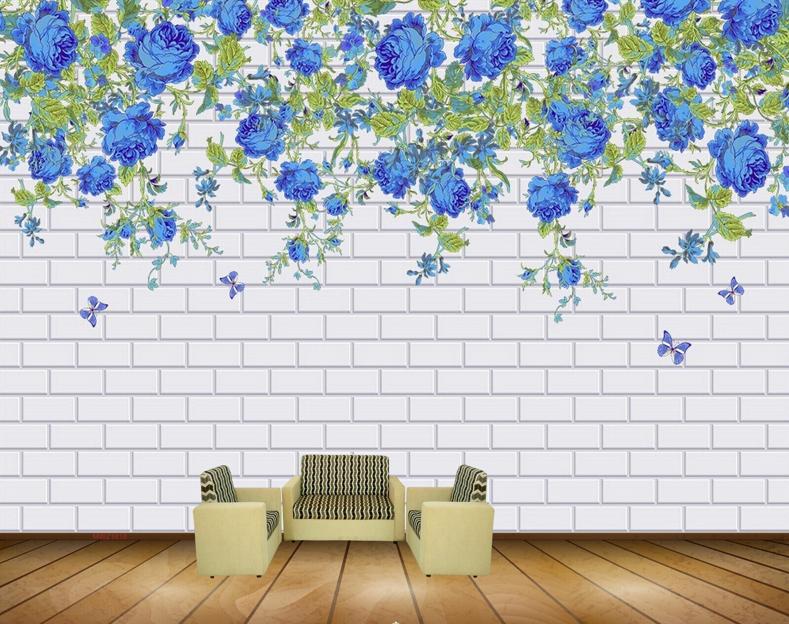 Avikalp MWZ1818 Purple Flowers Leaves Butterflies 3D HD Wallpaper