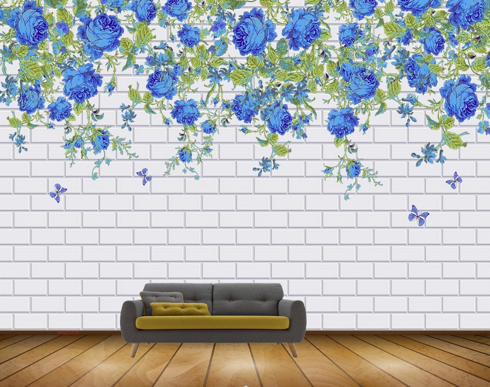 Avikalp MWZ1818 Purple Flowers Leaves Butterflies 3D HD Wallpaper