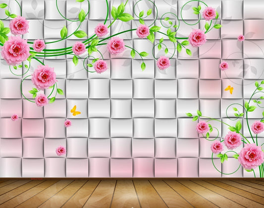 Avikalp MWZ1820 Pink Rose Flowers Butterflies 3D HD Wallpaper