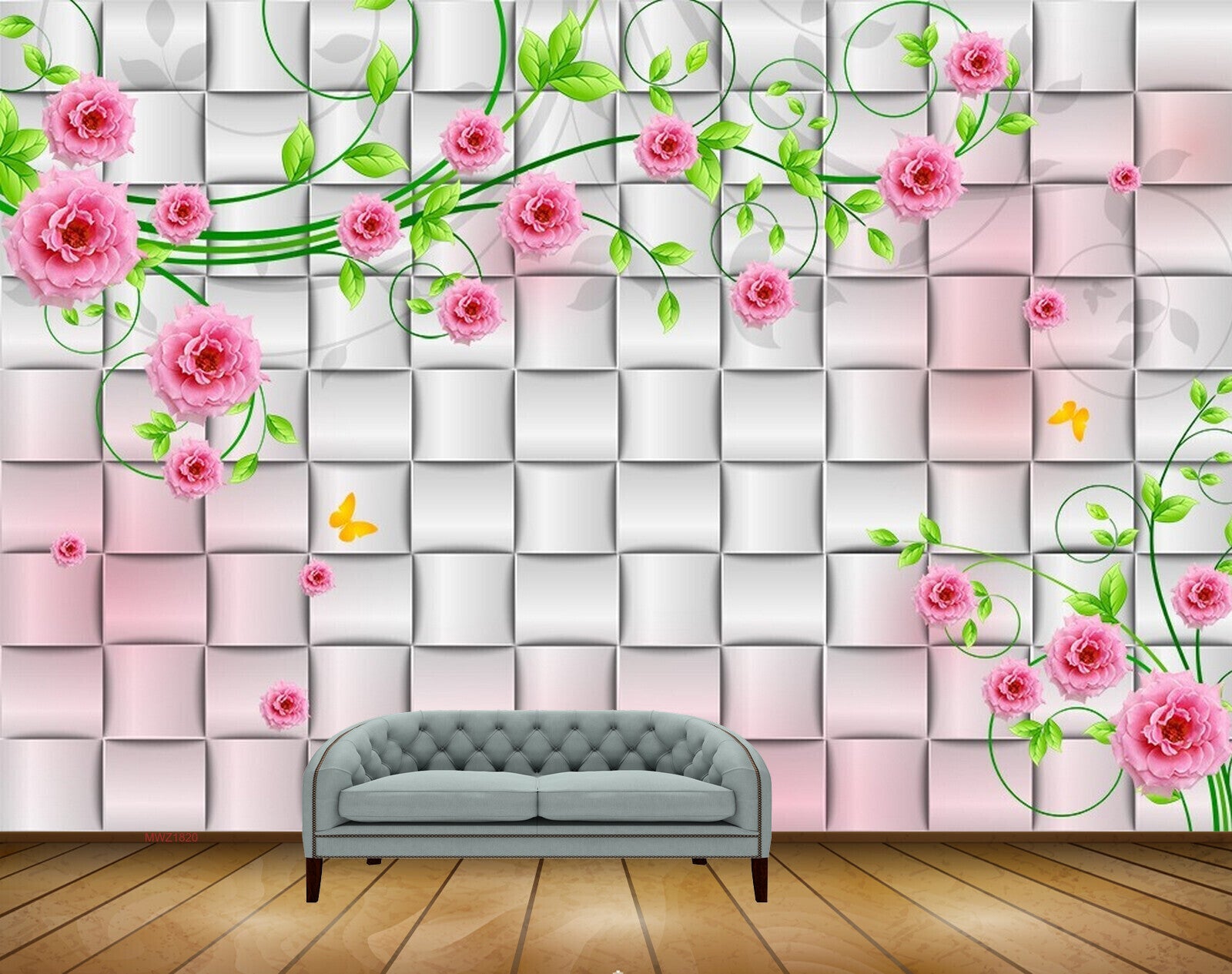 Avikalp MWZ1820 Pink Rose Flowers Butterflies 3D HD Wallpaper