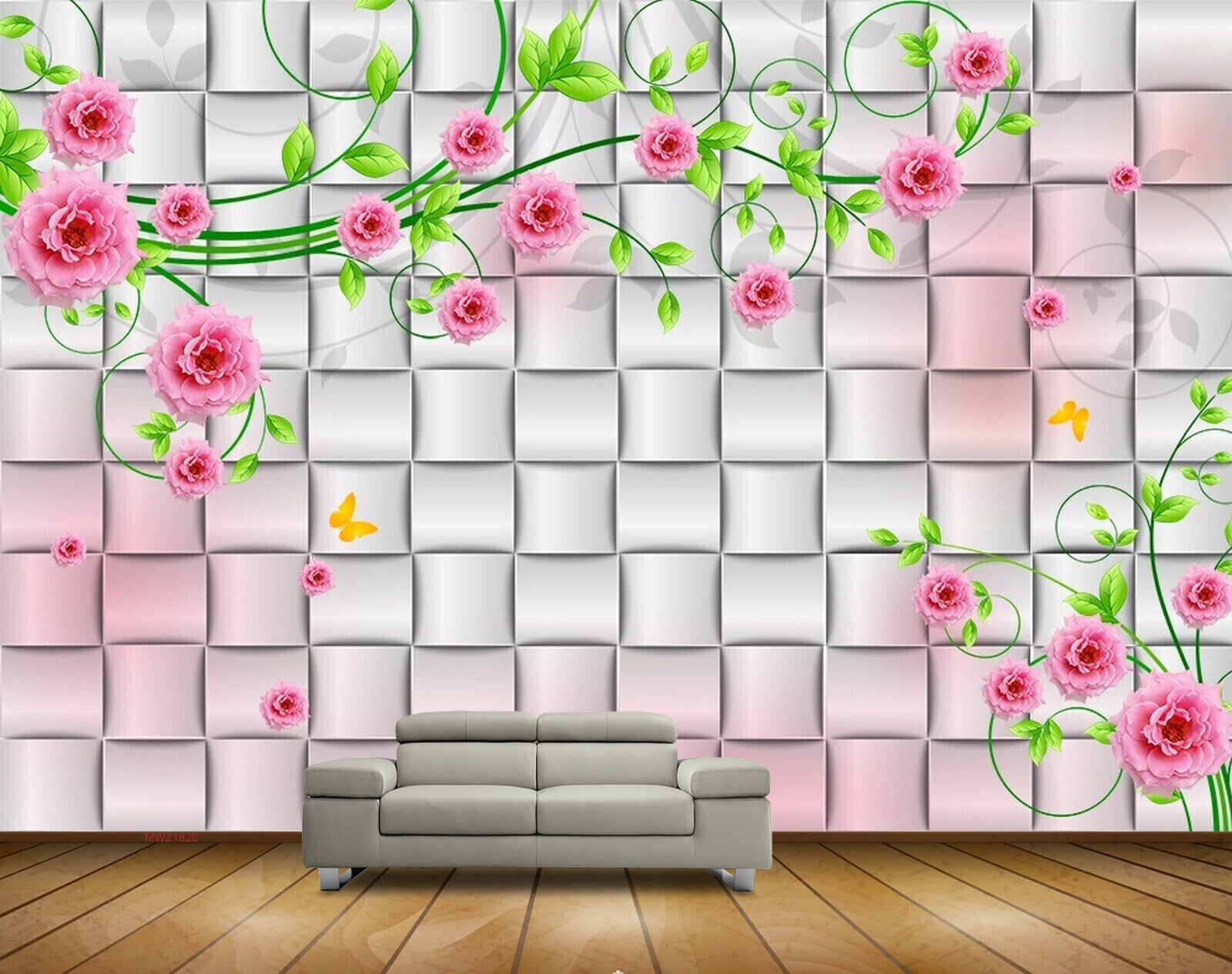 Avikalp MWZ1820 Pink Rose Flowers Butterflies 3D HD Wallpaper